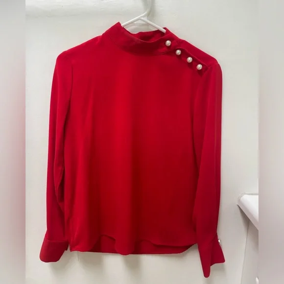 Red Zara blouse with pearl buttons - Picture 5 of 5